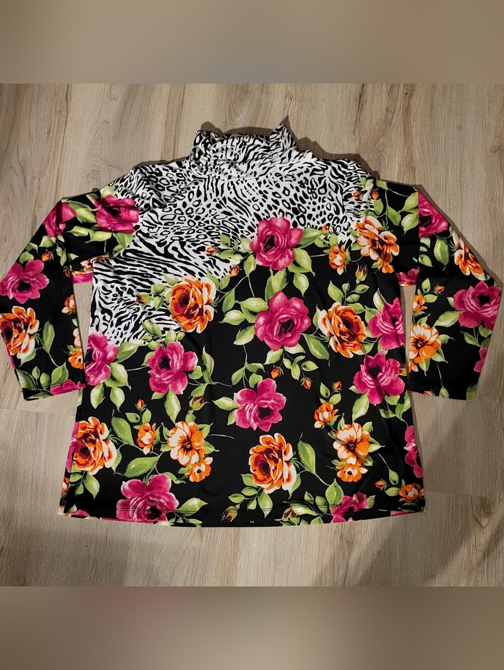 SUSAN GRAVER Women Top Ruched Turtleneck Liquid Knit Long Sleeve XL Maximalist
